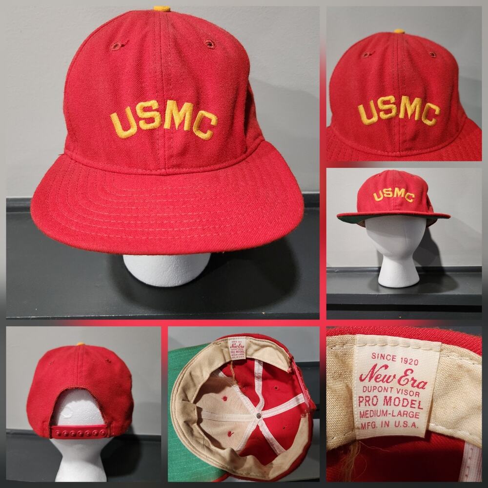 VTG 80s USMC United States Marine Corps New Era Snapback Med Large Hat Cap USA‎